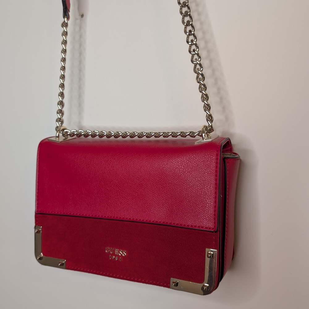 Guess Red Crossbody Bag with Chain Accent